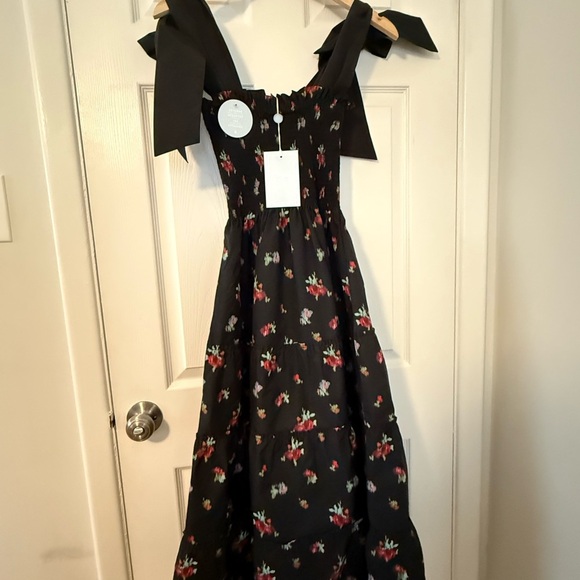 NWT Hill House Ellie Black Tafetta Floral Black Dress XXS - Picture 3 of 4